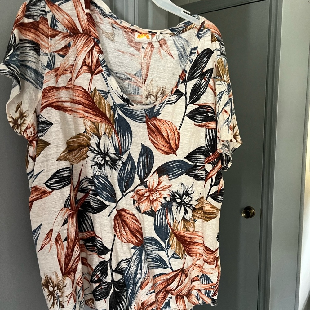 C&C California Multicolor Floral Blouse Linen 1X